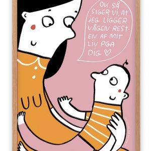 Plakat af Line Jensen - mor og barn - Lyserød