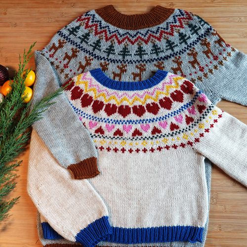 Sweater til voksne med hjerter - strikkeopskrift